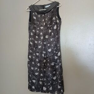 Max Mara Dress Womens 6 Grey Geometric Silk Shift Sheath Office Designer Luxury